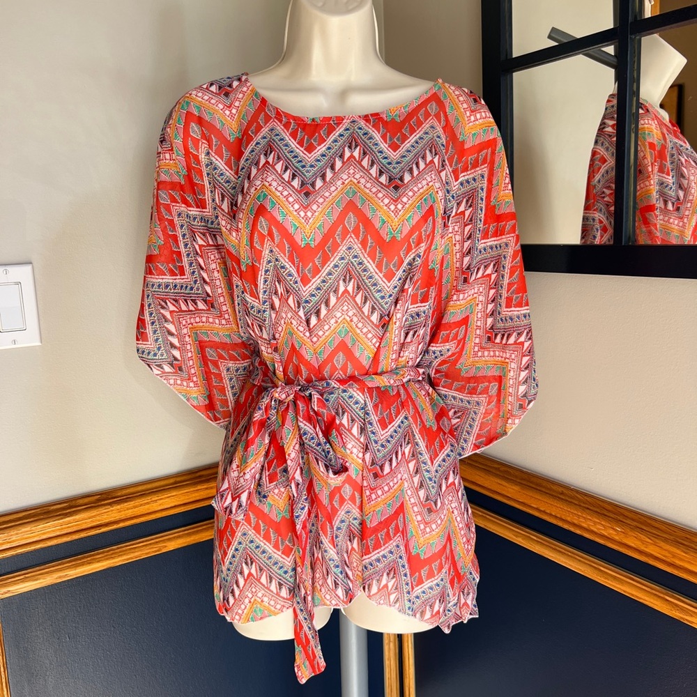 New J Mode Small Aztec Chiffon Kimono Blouse Top
